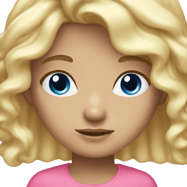 Girl blond hair, blue eyes and sweat pink emoji