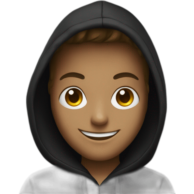 A smiling hacker emoji wearing a black hoodie emoji