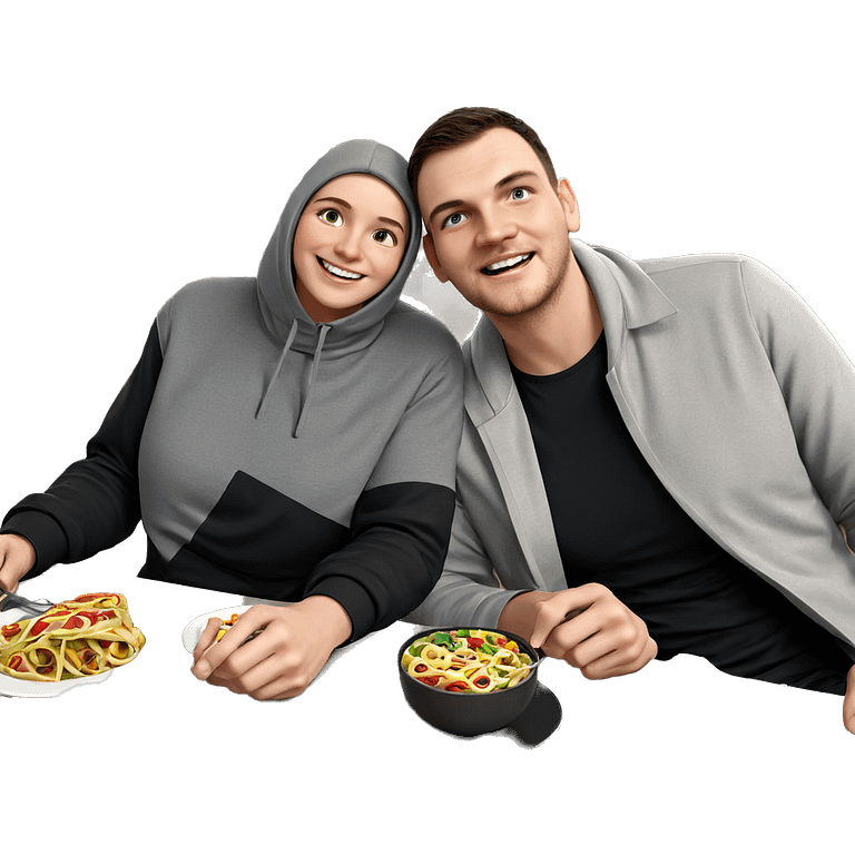 smiling couple enjoying a meal emoji