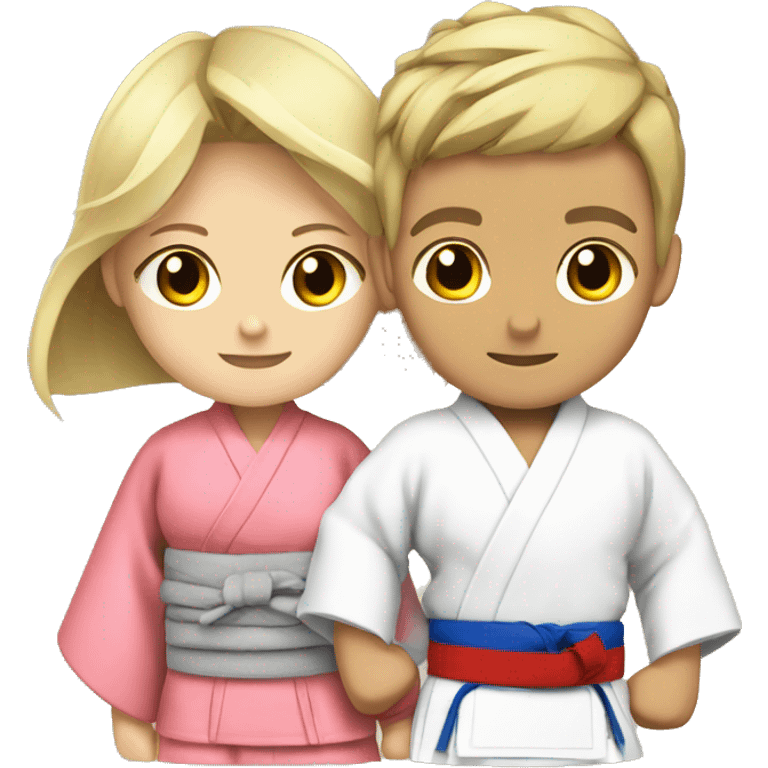 Brunett boy with blonde girl in kimono judo emoji