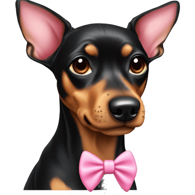 black tan pinscher big ears pink bow emoji