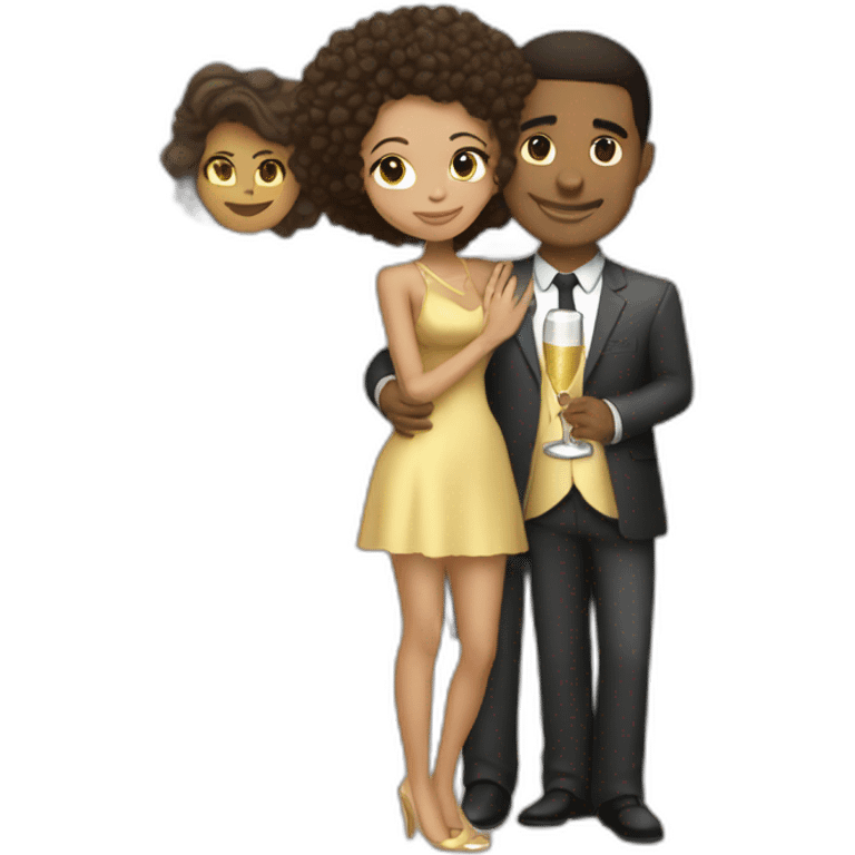 Tall lightskin man with champagne, hugging short lightskin woman emoji