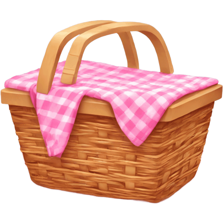 picnic basket with pink gingham blanket emoji