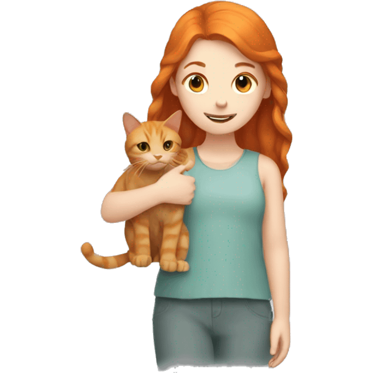 Ginger girl holding gray cat emoji