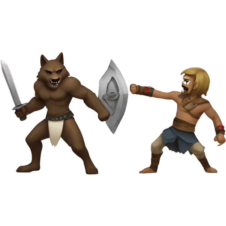 Wolf vs human warrior fight emoji