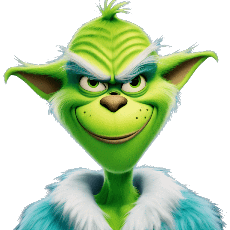 dr seuss's "the grinch" with blue fur doing a smug smile at the camera emoji