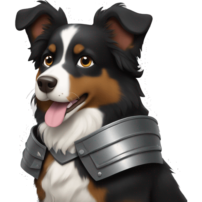 Small black australian shepherd dog with armor emoji