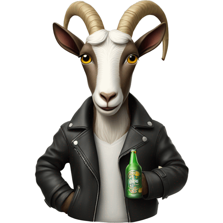 Goat in leather jacket with a beer smoking a cigarette emoji