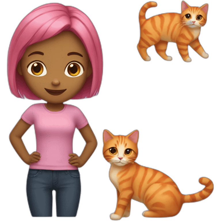 Girl with short pink and purple hair holding two ginger cats emoji