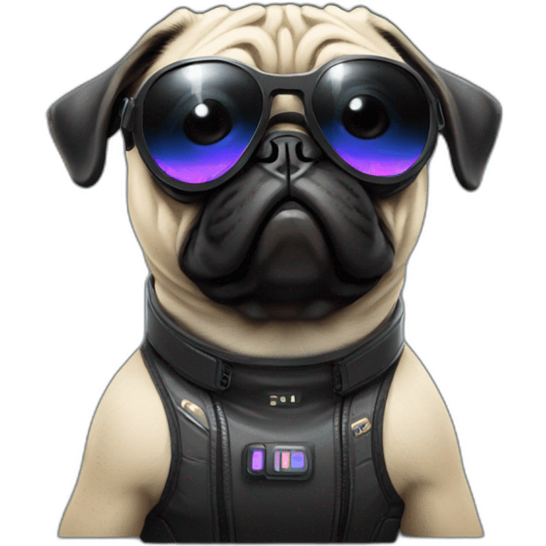 pug with black sunglasses and wearing a cyberpunk suit emoji