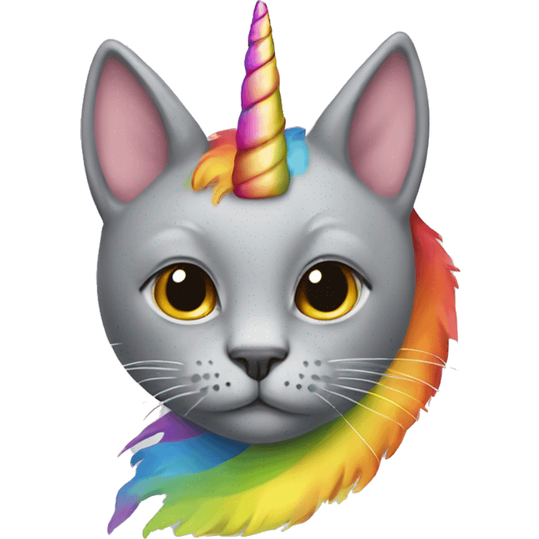 Grey cat with a rainbow unicorn horn with rainbow wings  emoji