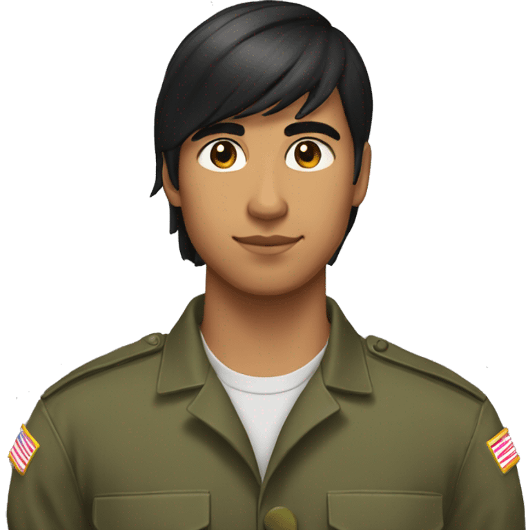 19 year old Latino soldier with black straight medium length hair  emoji