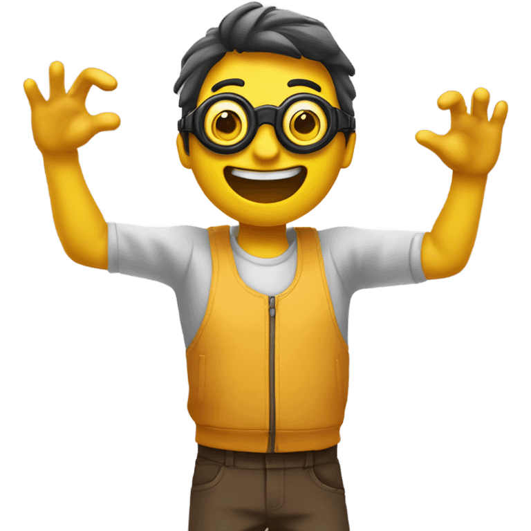 Create an emoji with the 'goggles celebration' gesture, where both hands form circles in front of the eyes, conveying excitement and joy, with a yellow face and playful energy. emoji