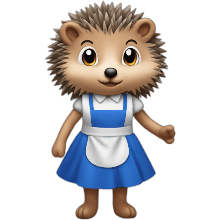 Hedgehog wearing a blue maid dress with a black bow and apron emoji