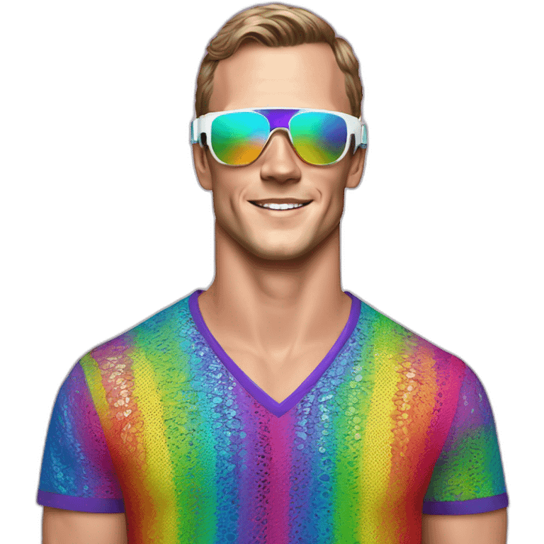 Fancy disco Jonathan Toews wearing rainbow lace shirt and wearing VR glasses emoji