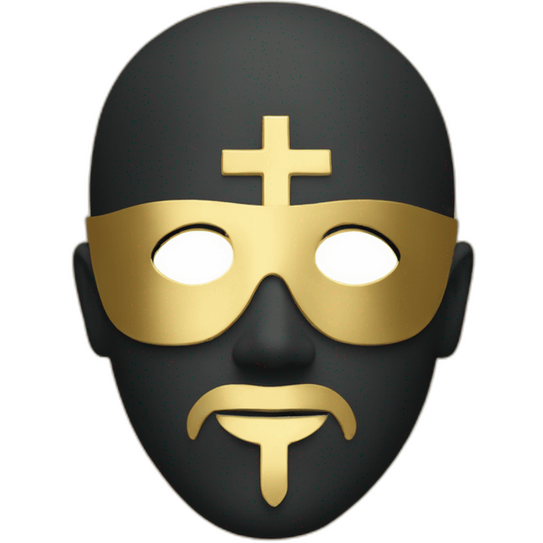 man in a gold mask with Christian cross over one eye emoji