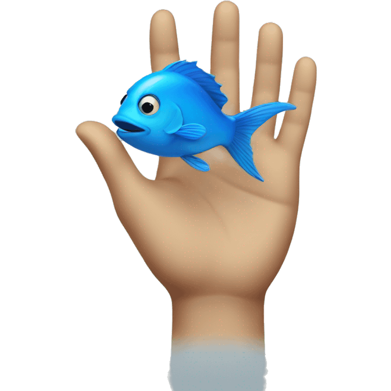 one hand touches the blue fish emoji