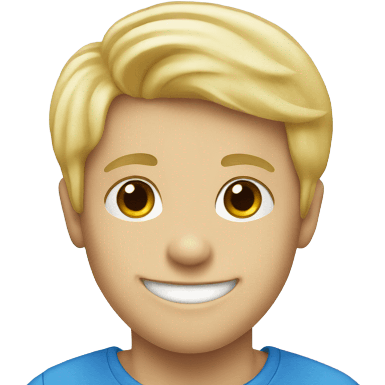 smiling blonde boy in blue emoji