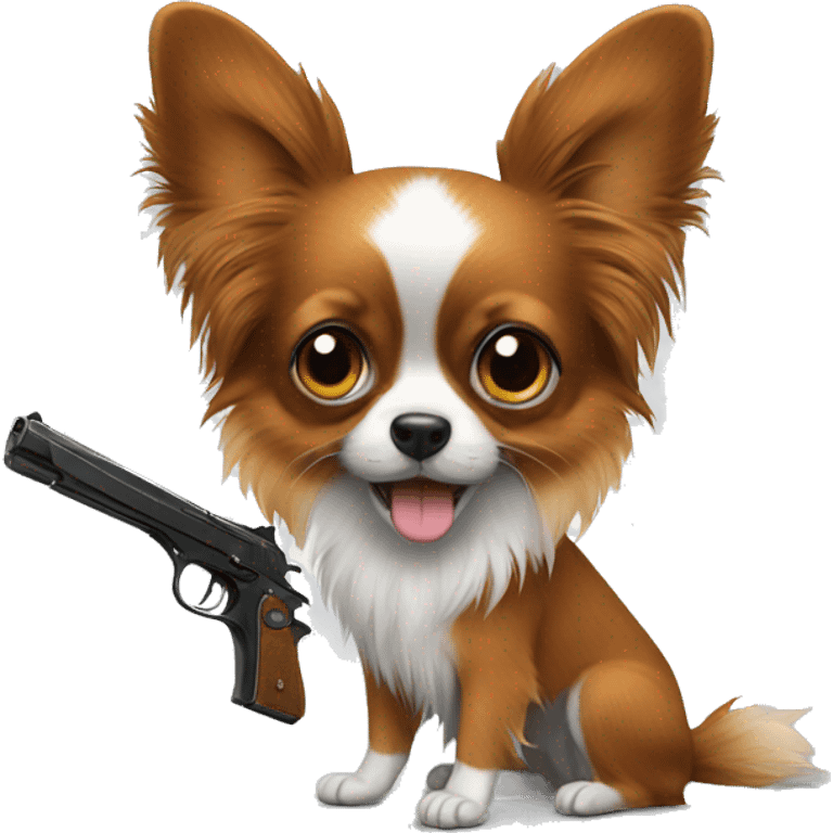 Papillon with a gun emoji