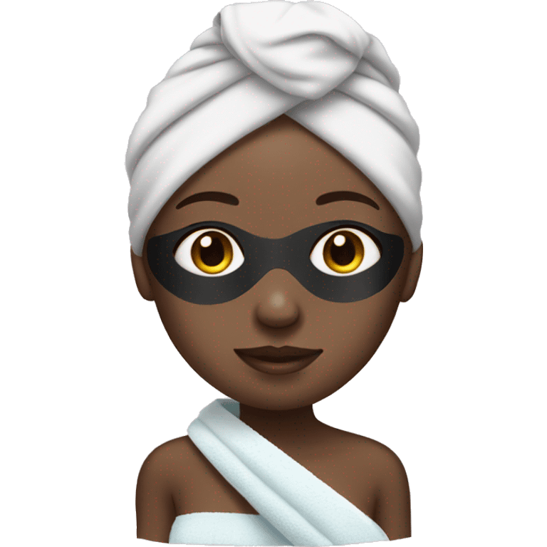 black girl with towel on her head and eye masks emoji