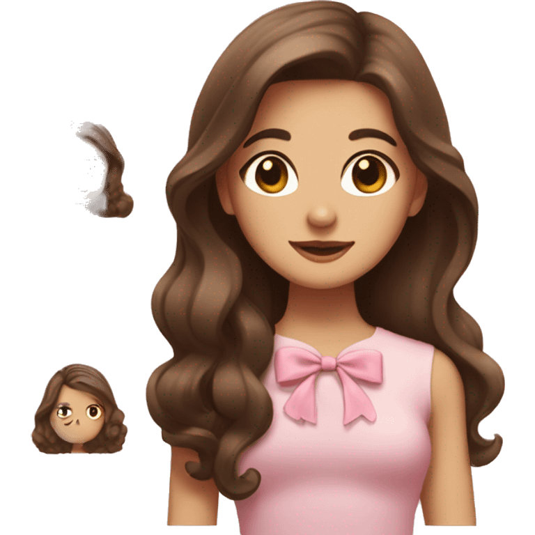 brunette girl with long brown hair and light pink bow in hair emoji