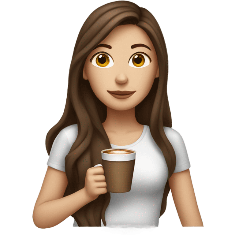 White girl with long brown hair drinking coffee  emoji