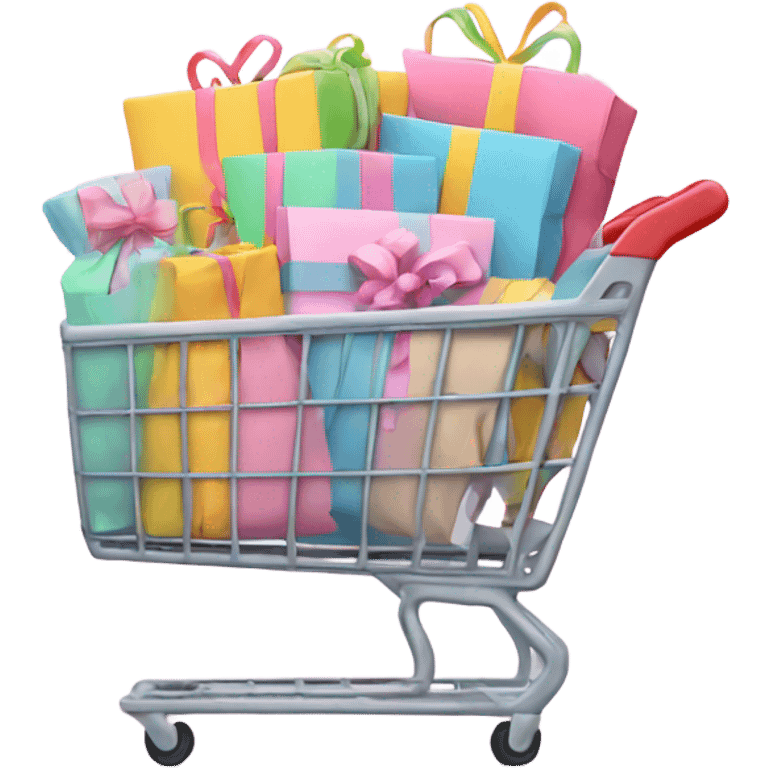 shopping cart full of pastel gift bags emoji