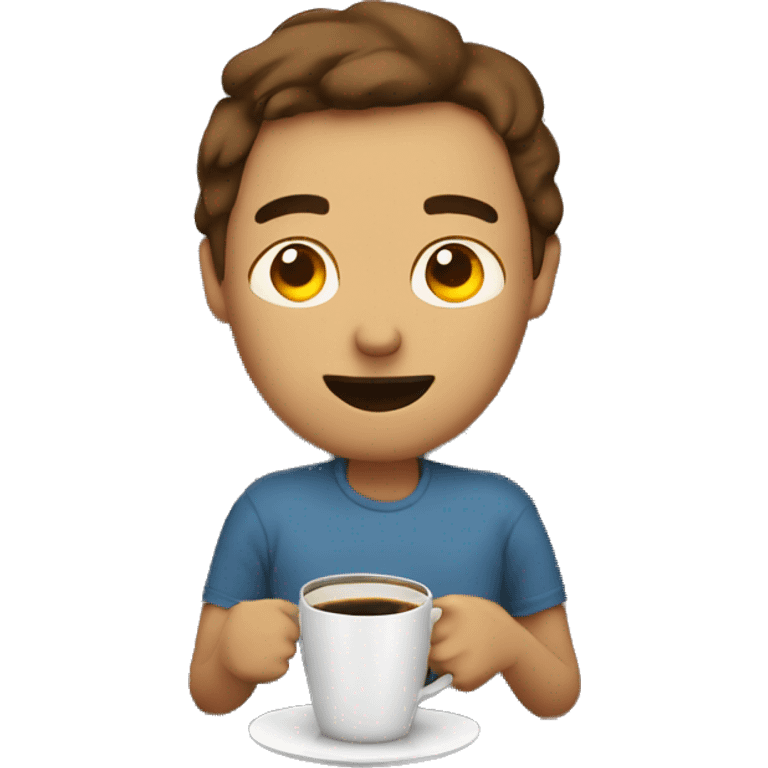 Person waking up with a coffee emoji