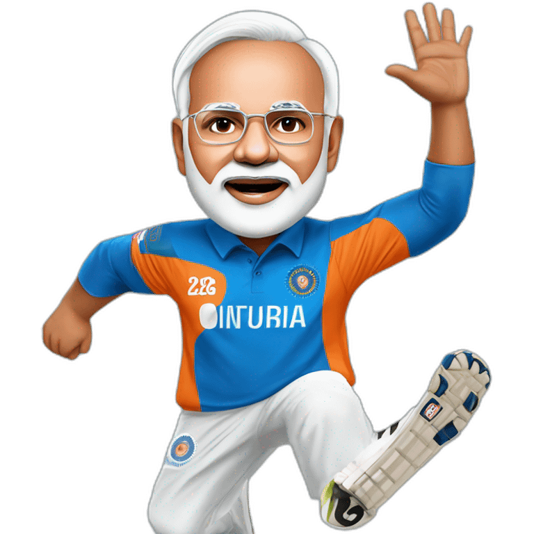 hyper realistic narendra modi in blue indian cricket team jersey doing cristiano ronaldo's celebration 'siuuu' emoji