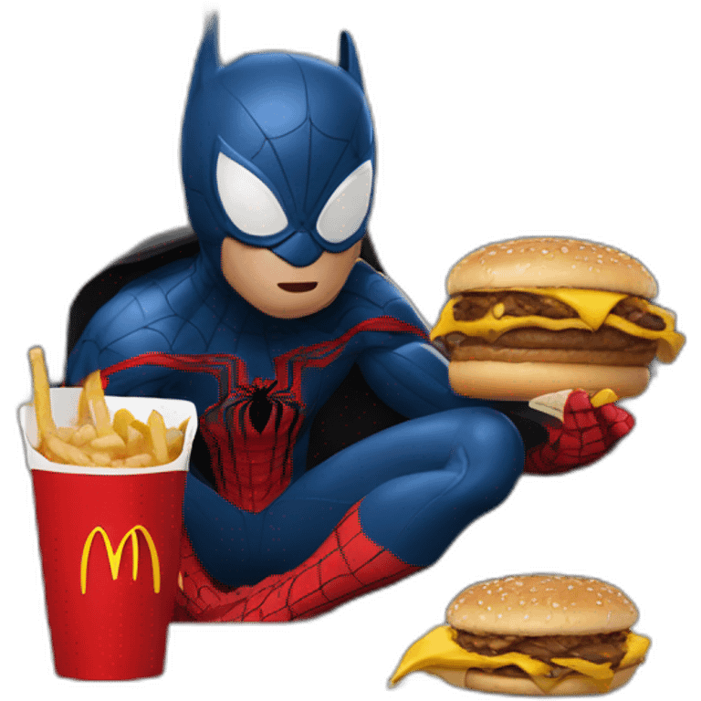 Spider-Man eating from McDonalds with batman emoji