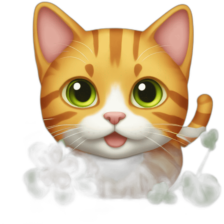 Orange striped cat with a clover emoji