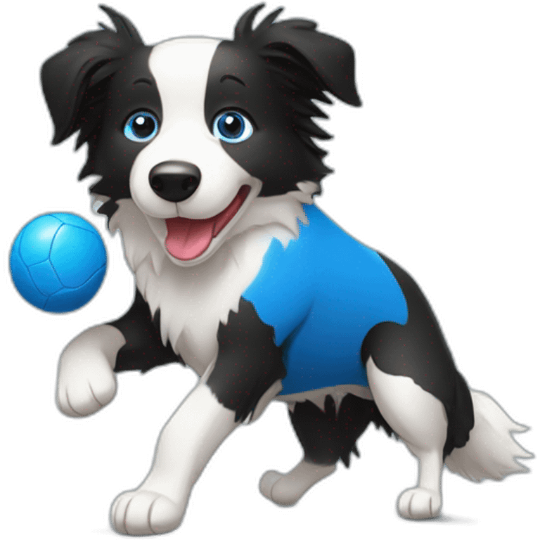 Border collie playing football with blue ball emoji