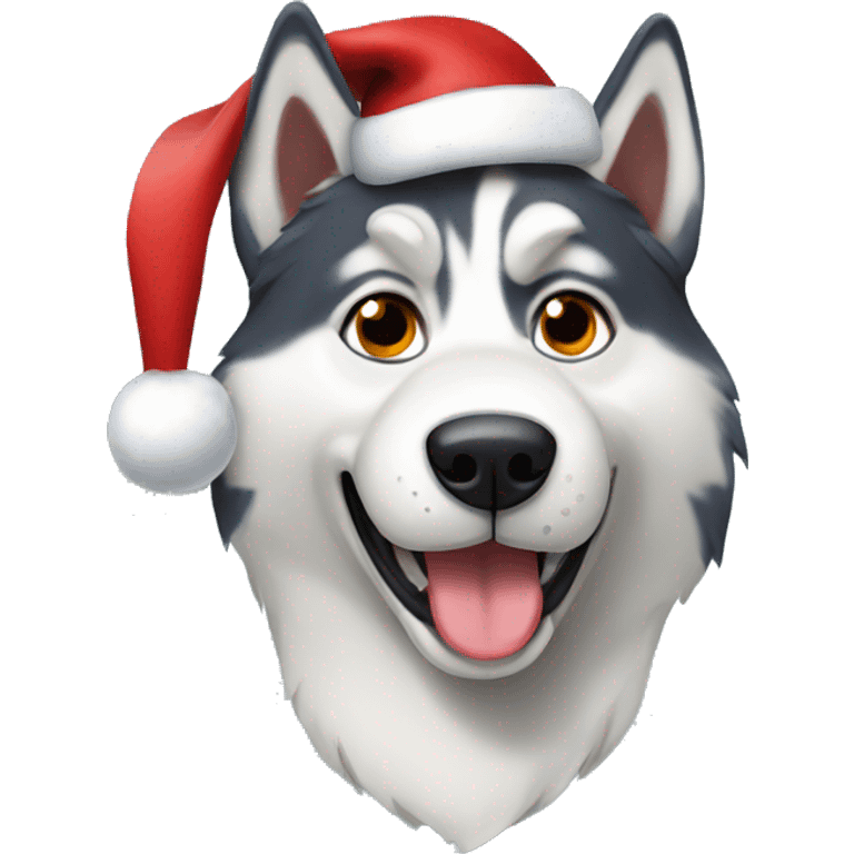 Husky wearing santa hat emoji