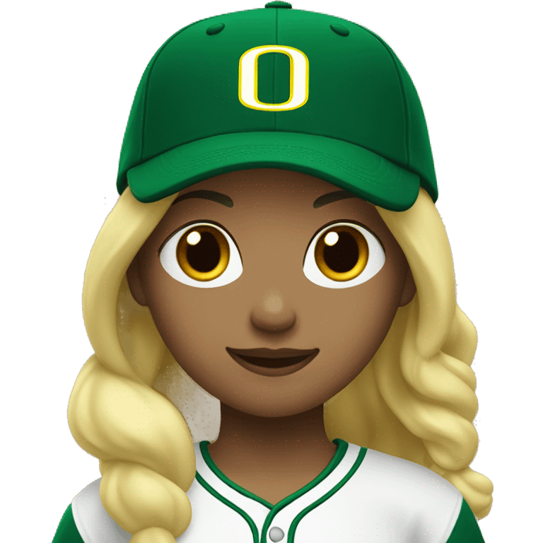 Girl with university of Oregon baseball cap and blonde hair emoji