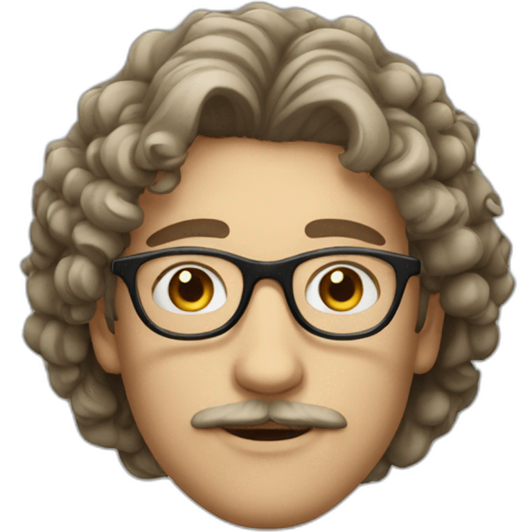 white young man with rounded mustache, and oval glasses without frame, and soft curly hair emoji