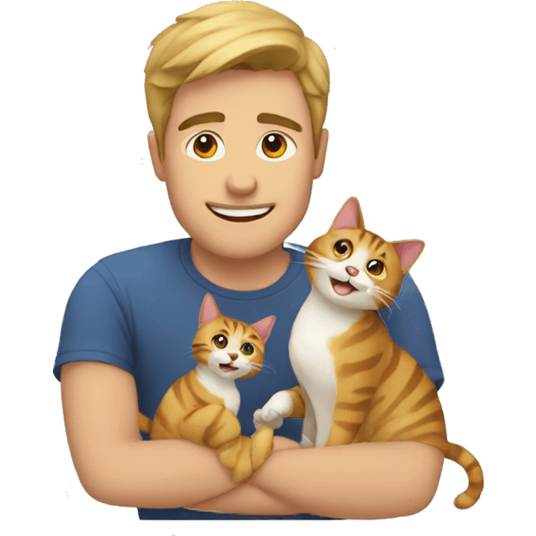 A man playing with two cats emoji