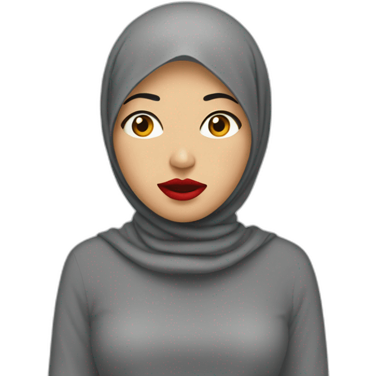 Malay women wearing grey hijab with red lipstick with shocked face emoji