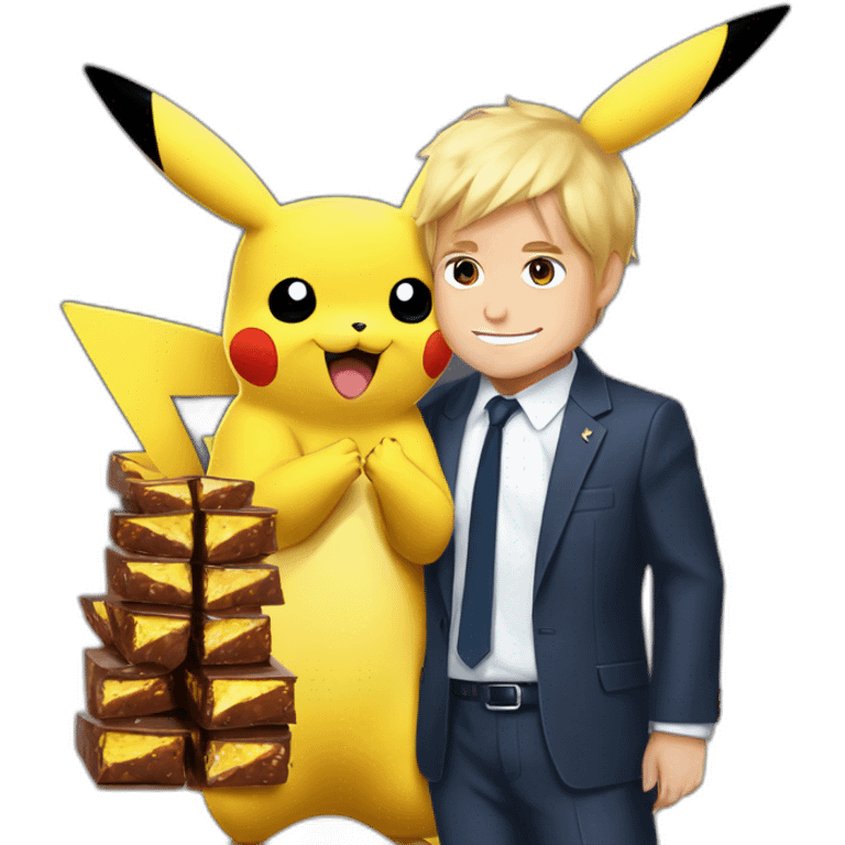 pikachu qui mange un Toblerone en parlant a Macron emoji