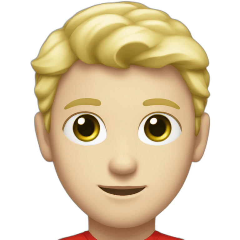 A boy with white skin, blond hair, green eyes, and wearing a red silk shirt emoji