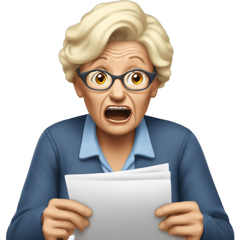 Blonde elderly mother yells at son to pay his bills emoji