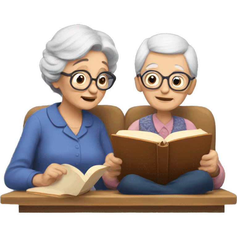 Granny and grandpa reading  book emoji