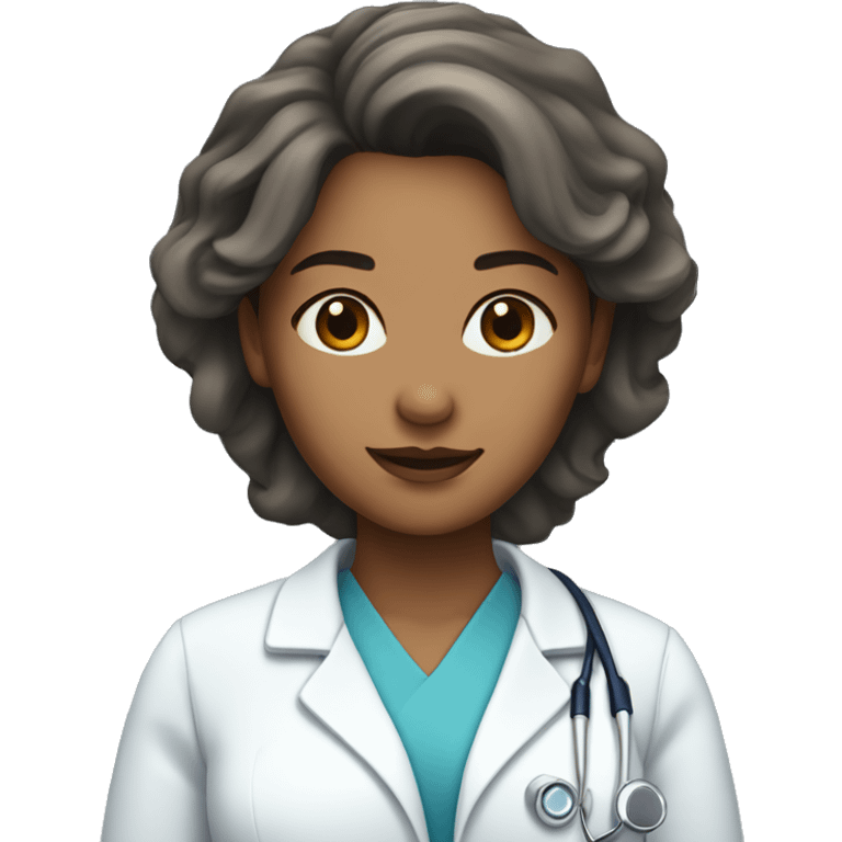 Doctor woman with brown eyes and hair with a blue scrub emoji