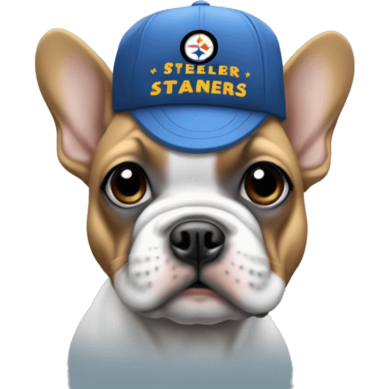 Blue frenchie girl wearing Steelers hat emoji