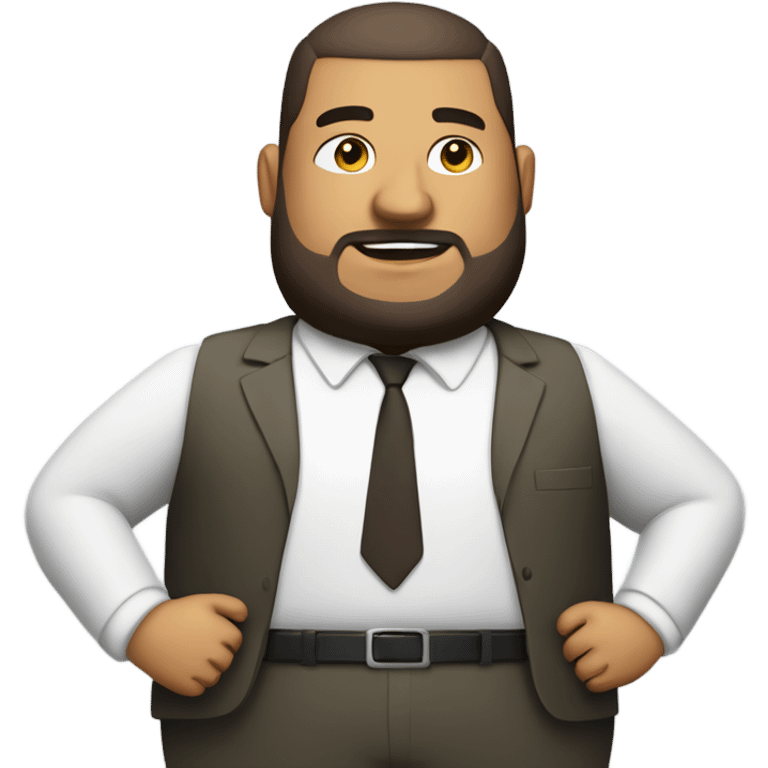 overweight olive skin man, with brown buzz cut and a stubbled beard, with a smart business man outfit on. emoji