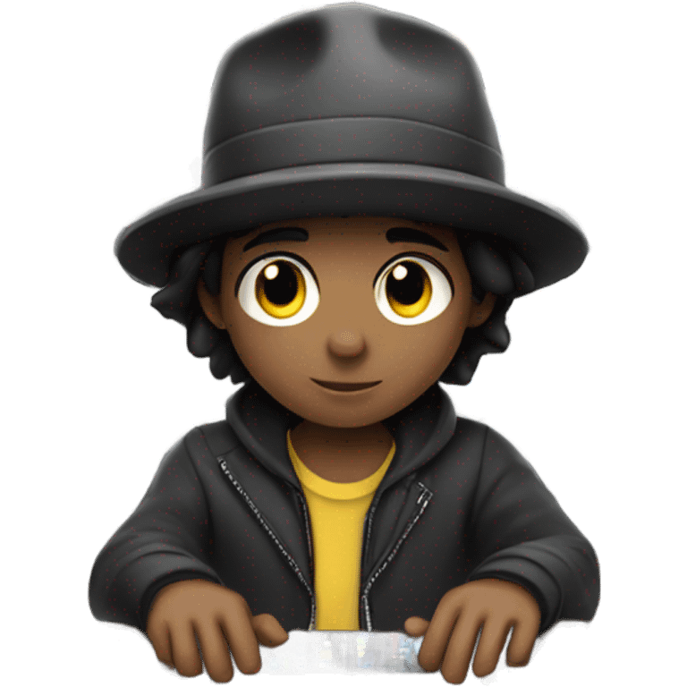 boy with black hair and hat djing emoji