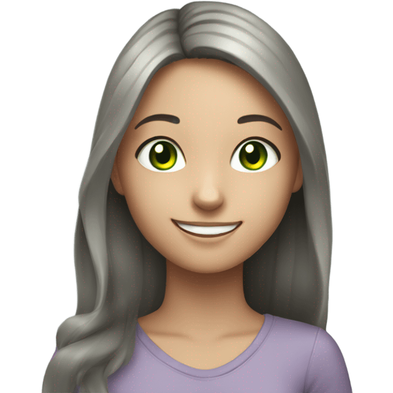 smiling girl with green eyes with gray cat indoors emoji