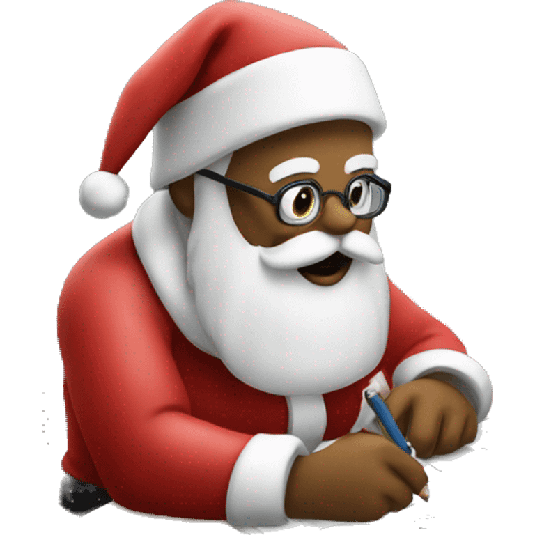 Santa is sitting on a desk, solving complicated math problems  emoji