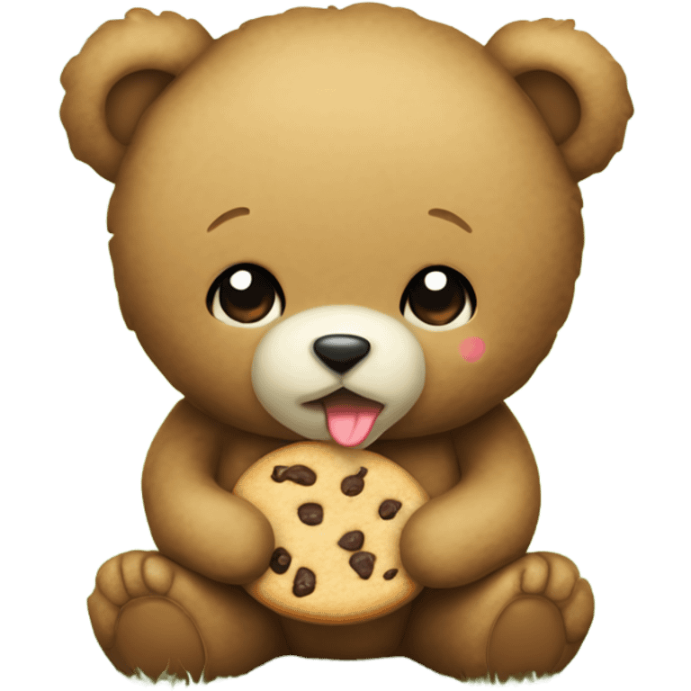 Cute Teddy bear eating a cookie sitting on grass emoji