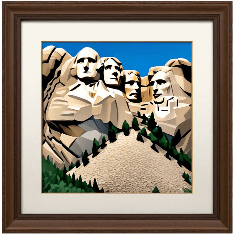 Cinematic Realistic Mount Rushmore Landmark Emoji, showcasing monumental carved presidential faces rendered with crisp textures and dynamic, historical lighting. emoji