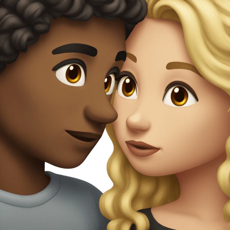 blonde wavy hair girl and hispanic boyfriend with dark hair kissing emoji